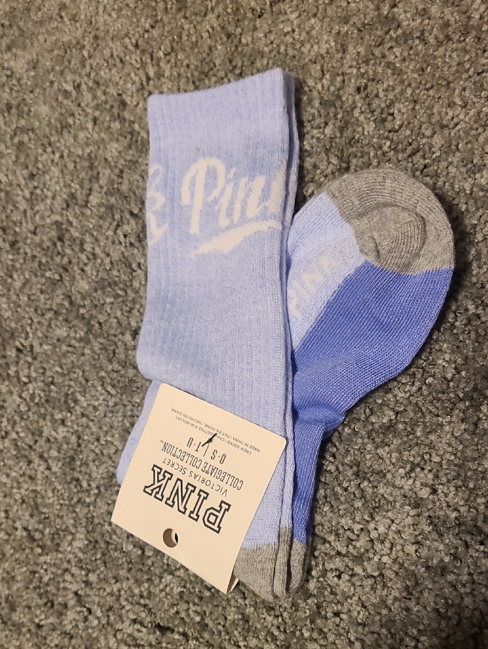 PINK Victoria's Secret Light Blue & Gray Logo Crew Socks